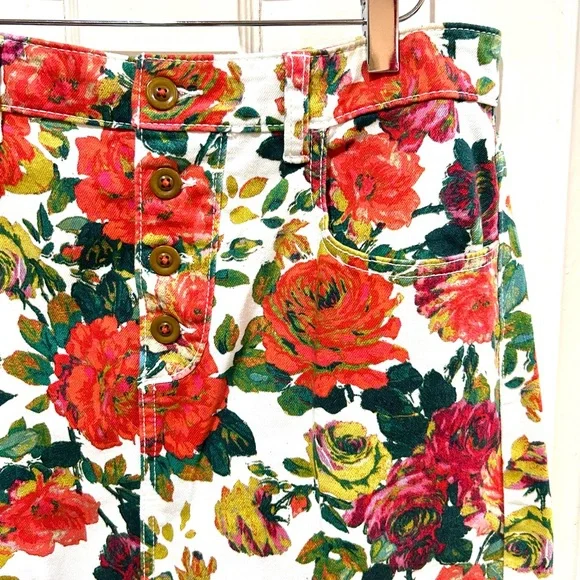 MAEVE Anthropologie Floral Denim Pencil Skirt Boho Preppy Casual Size 2 & 12 - Picture 9 of 12